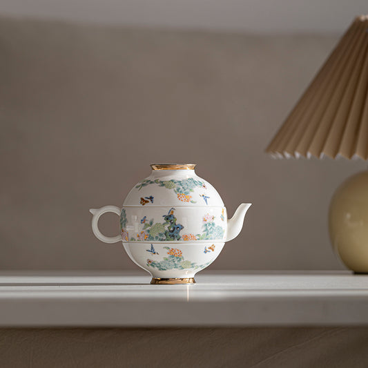 This is a ceramic teapot set