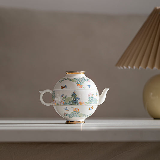 Handpainted Hydrangea Teapot White Porcelain Ceramic Teapot One Pot Two Cups Portable Storage Travel Tea Set Small Set