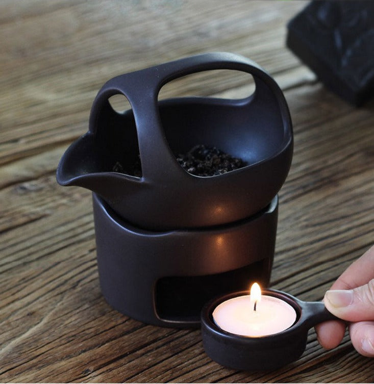 This is a ceramic scoop warmer set