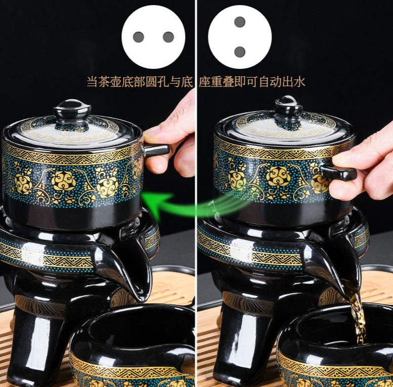Chinese Original Ceramic Teapot Semi-automatic Stone Mill Teapot Brewing Teapot Flower Porcelain Kungfu Tea Set
