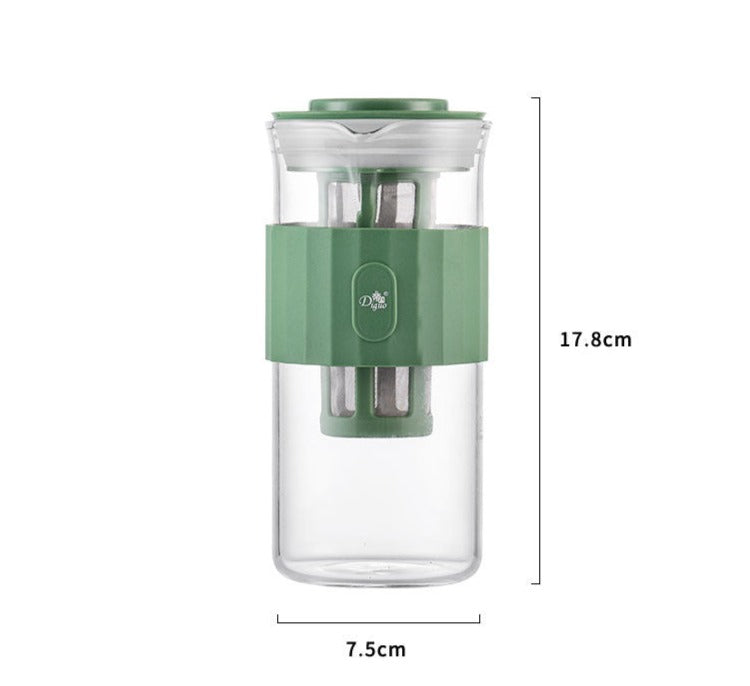 This is a portable glass cold brew teapot bottle
