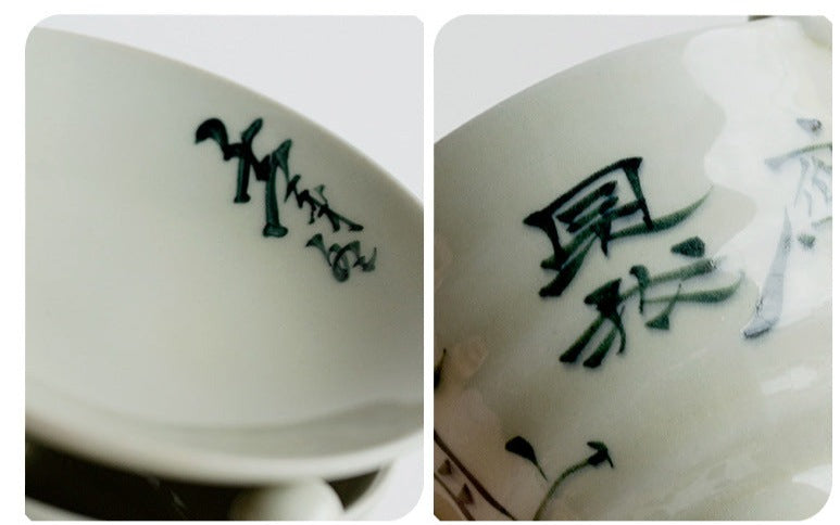 This is a ceramic scoop warmer set
