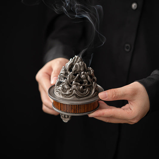 Handcrafted Tea Bamboo Mental Tin Holder Mottled Bamboo Pure Tin Incense Holder Incense Burner Chinese Master Artwork