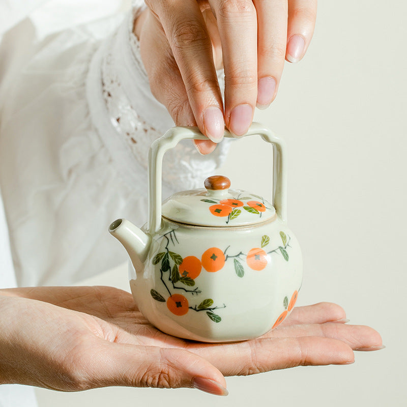 Handmade Wood Ash White Glazed Teapot Pumpkin Pot Teapot Gongfu Tea Set Japanese Small Teapot