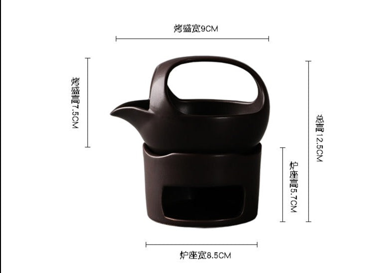 This is a ceramic scoop warmer set