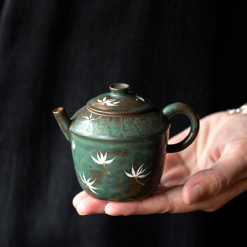 Chinese Original Green Gaiwan Teapot Handpainted Orchid Teapot Chinese Master Pottery Ceramic Japanese Ceramic
