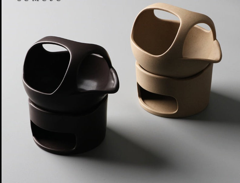 This is a ceramic scoop warmer set