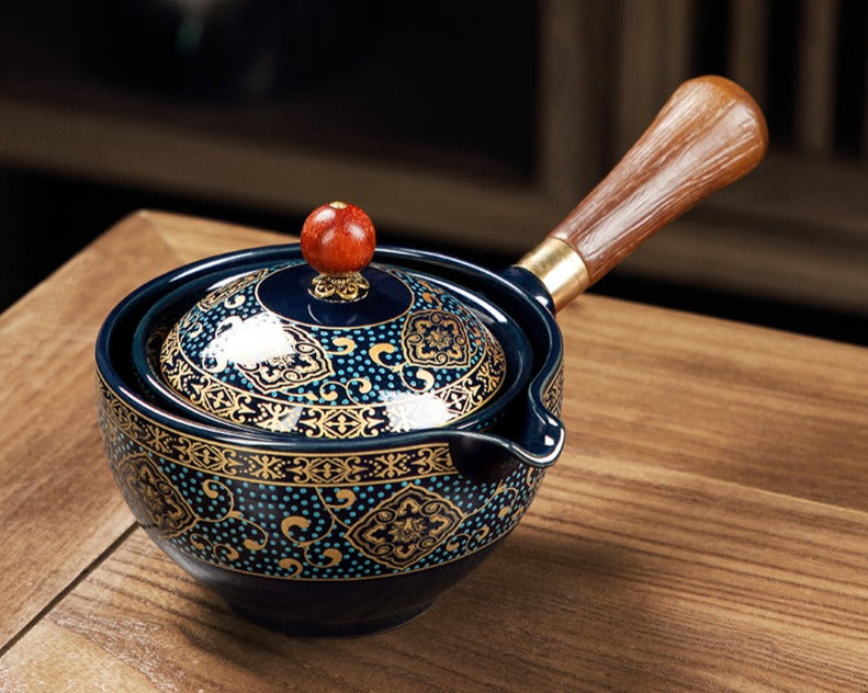 This is a side handle teapot set.this is a 360 rotating ceramic single teapot