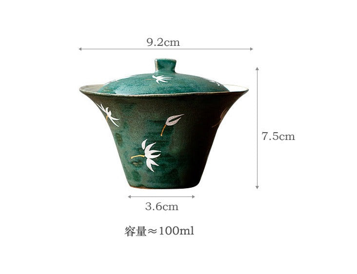 Chinese Original Green Gaiwan Teapot Handpainted Orchid Teapot Chinese Master Pottery Ceramic Japanese Ceramic