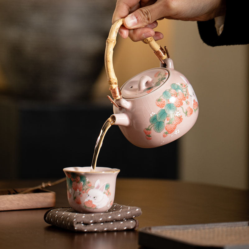 Chinese Ru Kiln Pink Pot Original Design Antique Song Dynasty Style Lifting Teapot Master Pottery Ceramic Tea Ceremony