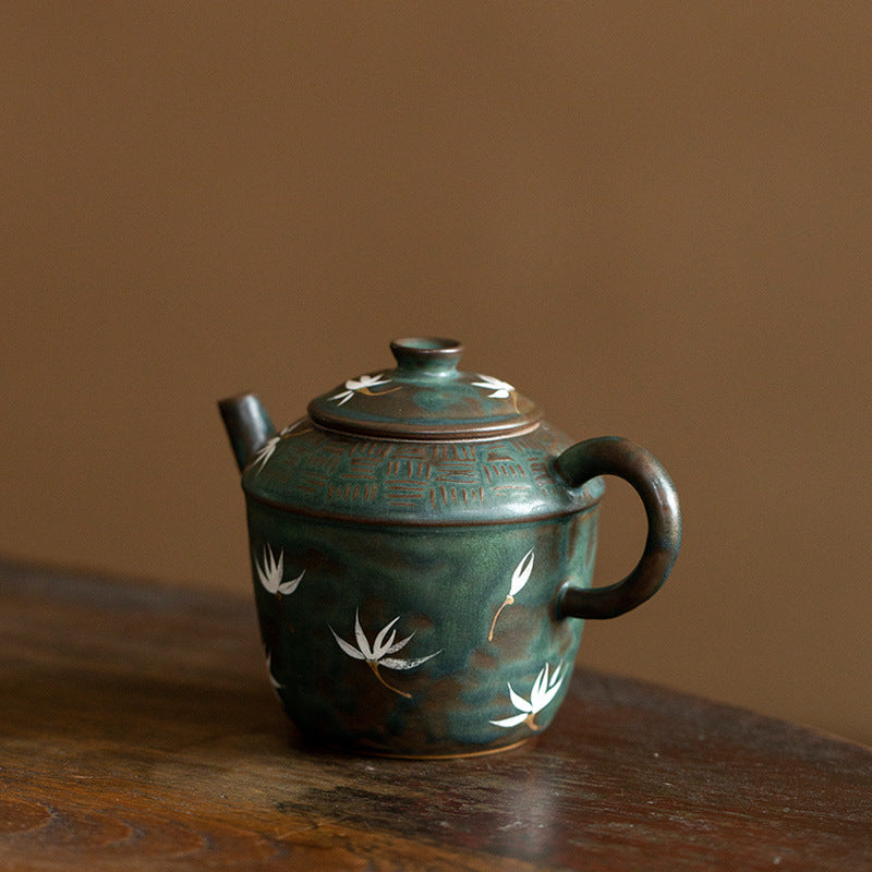 Chinese Original Green Gaiwan Teapot Handpainted Orchid Teapot Chinese Master Pottery Ceramic Japanese Ceramic