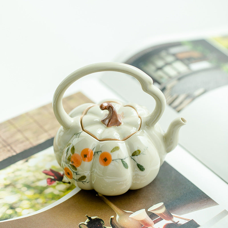 Handmade Wood Ash White Glazed Teapot Pumpkin Pot Teapot Gongfu Tea Set Japanese Small Teapot