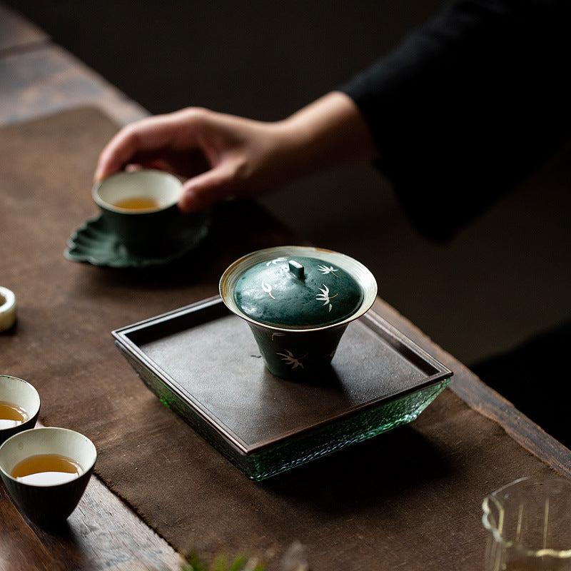 Chinese Original Green Gaiwan Teapot Handpainted Orchid Teapot Chinese Master Pottery Ceramic Japanese Ceramic