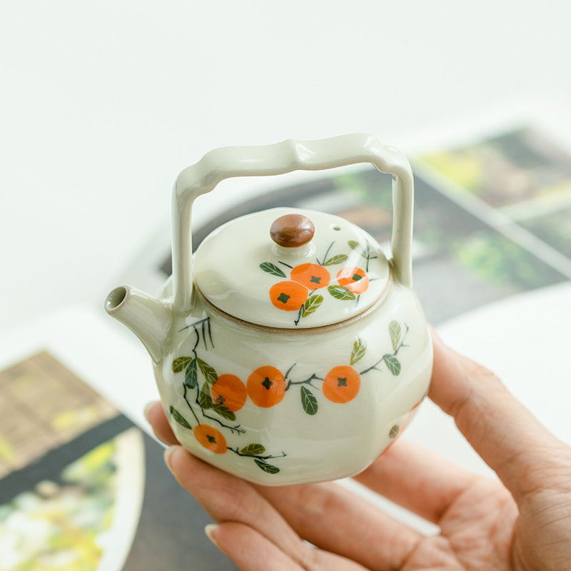 Handmade Wood Ash White Glazed Teapot Pumpkin Pot Teapot Gongfu Tea Set Japanese Small Teapot