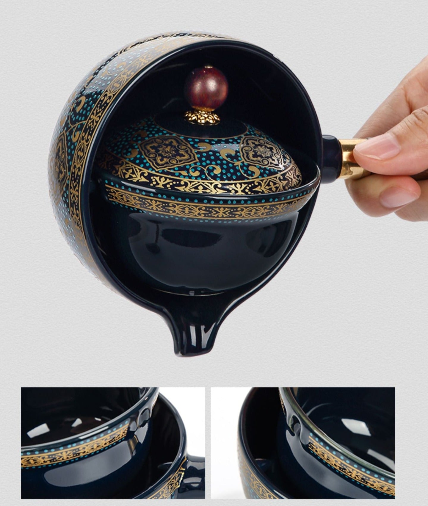 This is a side handle teapot set.this is a 360 rotating ceramic single teapot