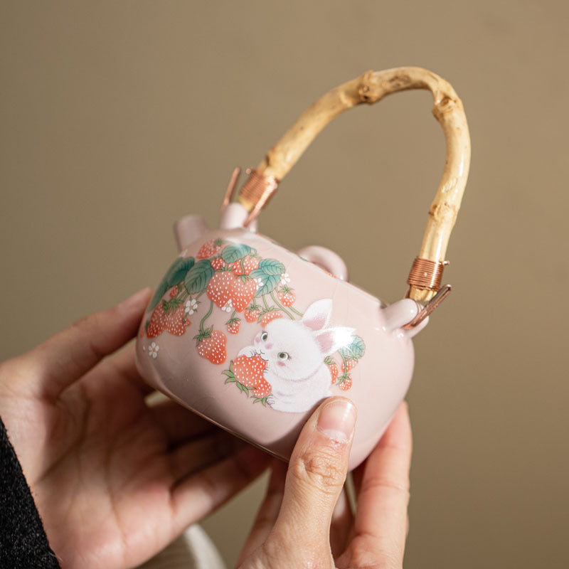 Chinese Ru Kiln Pink Pot Original Design Antique Song Dynasty Style Lifting Teapot Master Pottery Ceramic Tea Ceremony