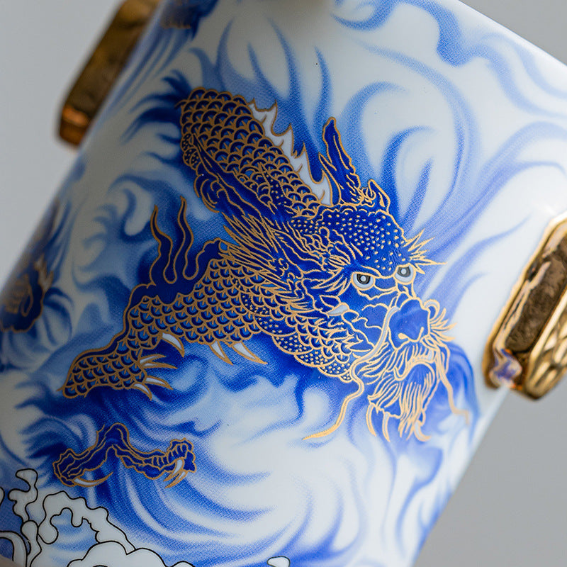 Handmade Original Blue Teapot Chinese Dragon Teaset Ceramic One Pot Three Cups Portable Storage Travel Tea Set Small Set