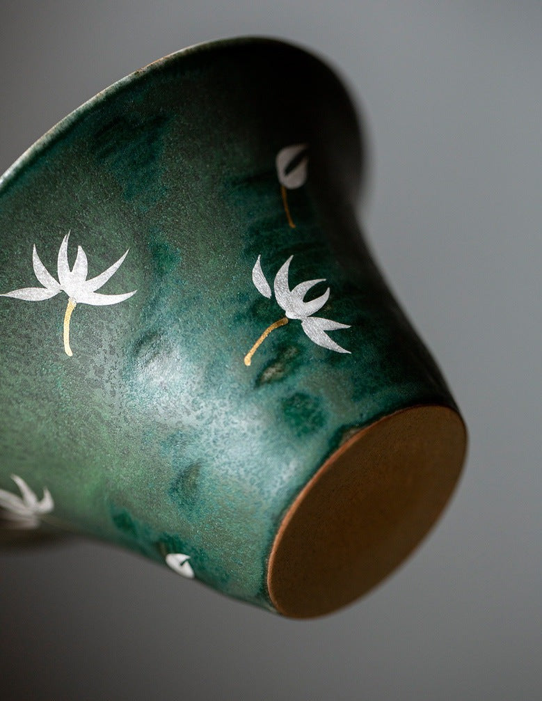 Chinese Original Green Gaiwan Teapot Handpainted Orchid Teapot Chinese Master Pottery Ceramic Japanese Ceramic