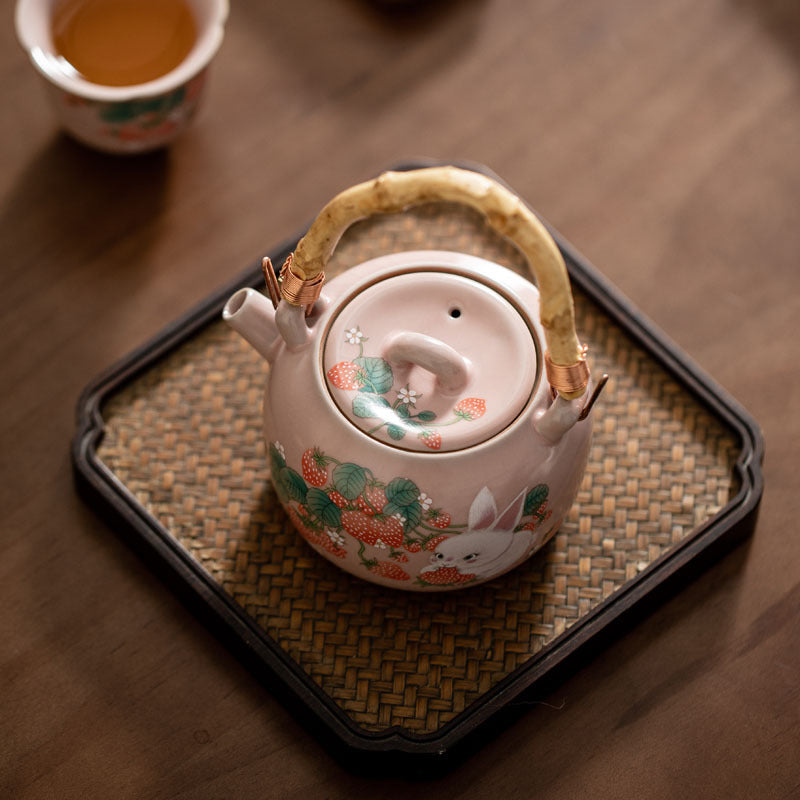 Chinese Ru Kiln Pink Pot Original Design Antique Song Dynasty Style Lifting Teapot Master Pottery Ceramic Tea Ceremony