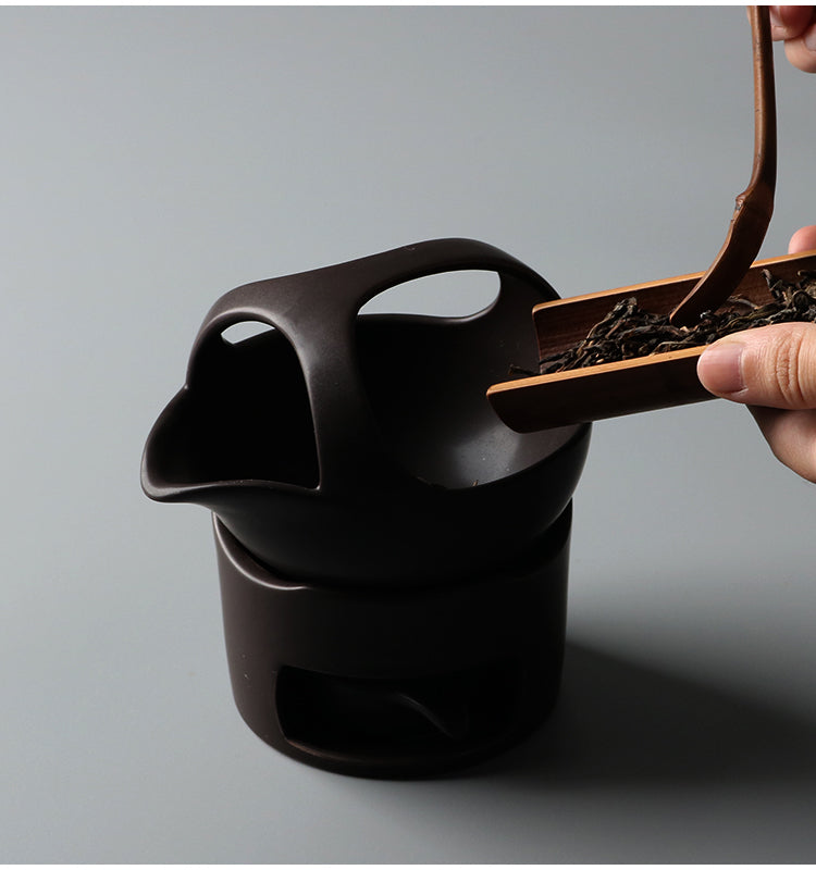 This is a ceramic scoop warmer set