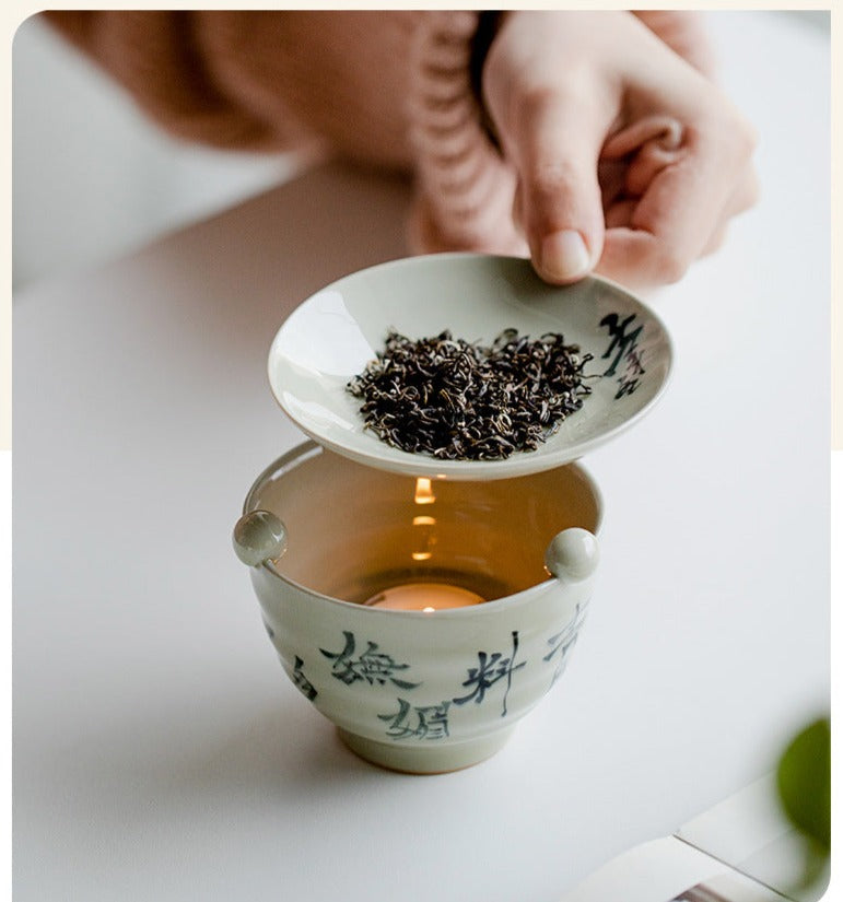 This is a ceramic scoop warmer set