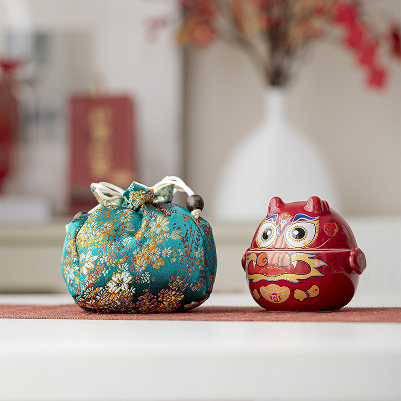 Handmade Original Red Teapot Cute Dragon Teapot Ceramic One Pot One Cups Portable Storage Travel Tea Set Small Set