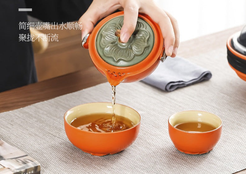 Handmade Original Teapot Simulated Persimmon Teapot Ceramic One Pot Two Cups Portable Storage Travel Tea Set Small Set