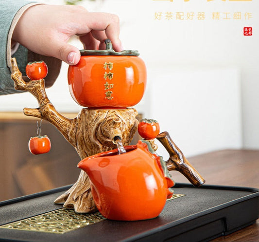 Handmade Original Semi-Automatic Teapot Persimmon Shape Brewing Teapot Glass Drip Filter Glass Teapot