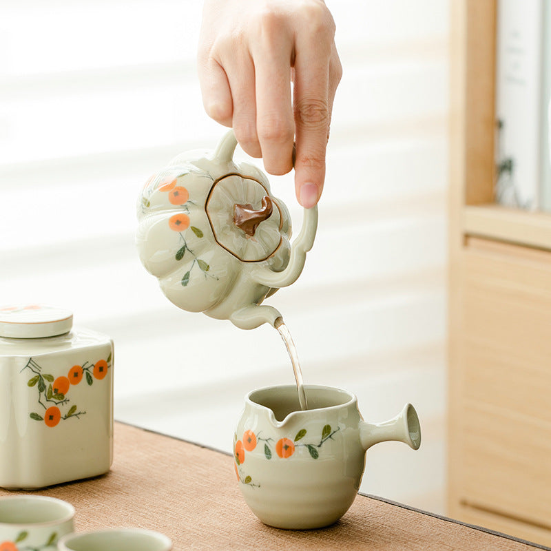 Handmade Wood Ash White Glazed Teapot Pumpkin Pot Teapot Gongfu Tea Set Japanese Small Teapot