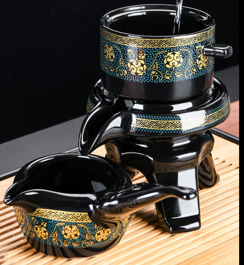 Chinese Original Ceramic Teapot Semi-automatic Stone Mill Teapot Brewing Teapot Flower Porcelain Kungfu Tea Set