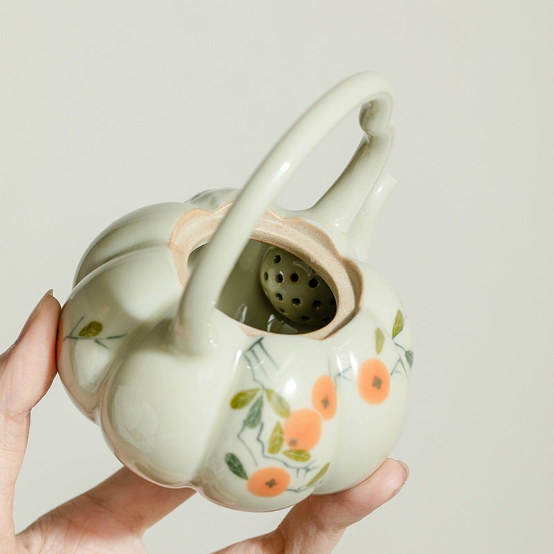 Handmade Wood Ash White Glazed Teapot Pumpkin Pot Teapot Gongfu Tea Set Japanese Small Teapot