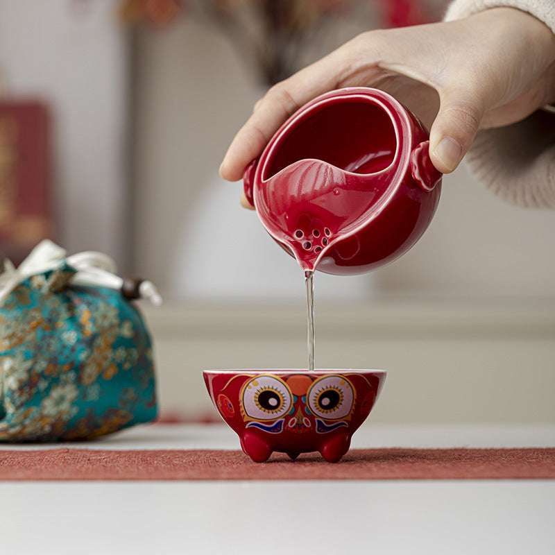 Handmade Original Red Teapot Cute Dragon Teapot Ceramic One Pot One Cups Portable Storage Travel Tea Set Small Set