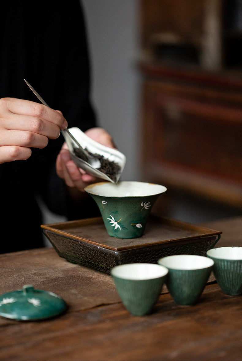 Chinese Original Green Gaiwan Teapot Handpainted Orchid Teapot Chinese Master Pottery Ceramic Japanese Ceramic