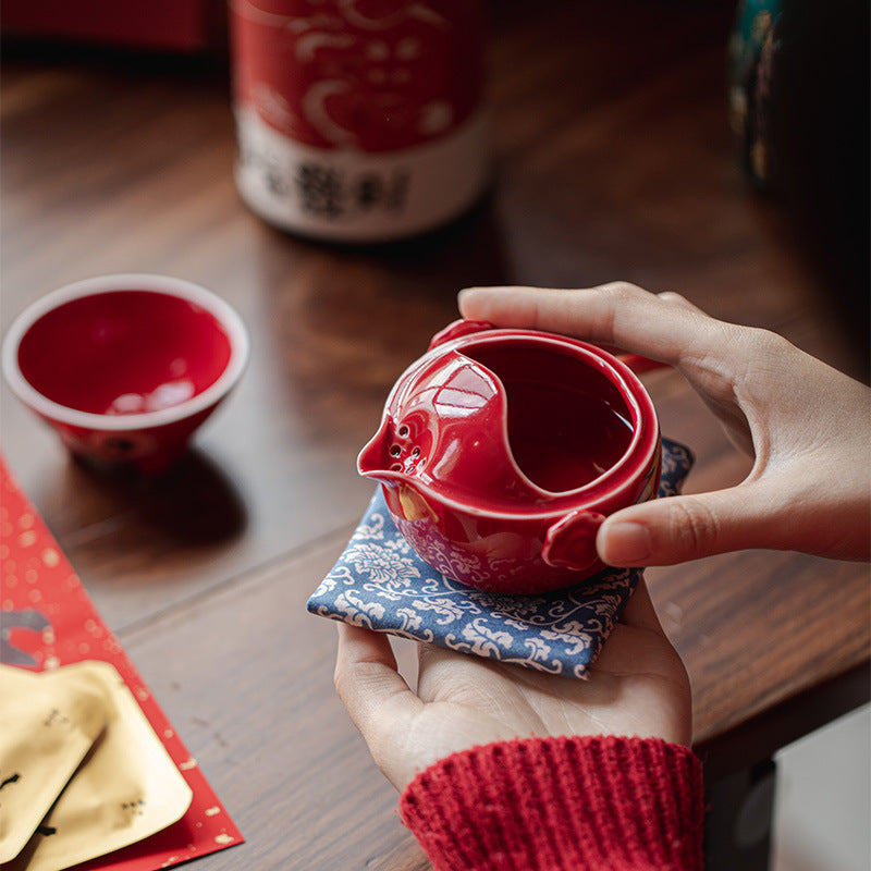 Handmade Original Red Teapot Cute Dragon Teapot Ceramic One Pot One Cups Portable Storage Travel Tea Set Small Set