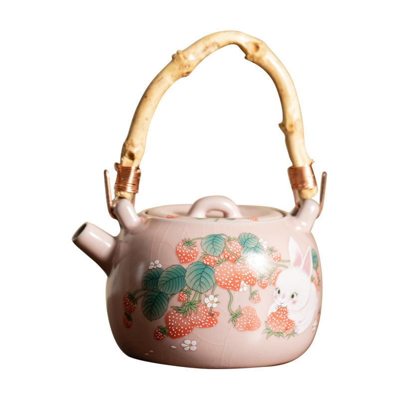 Chinese Ru Kiln Pink Pot Original Design Antique Song Dynasty Style Lifting Teapot Master Pottery Ceramic Tea Ceremony