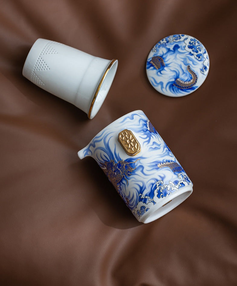 Handmade Original Blue Teapot Chinese Dragon Teaset Ceramic One Pot Three Cups Portable Storage Travel Tea Set Small Set