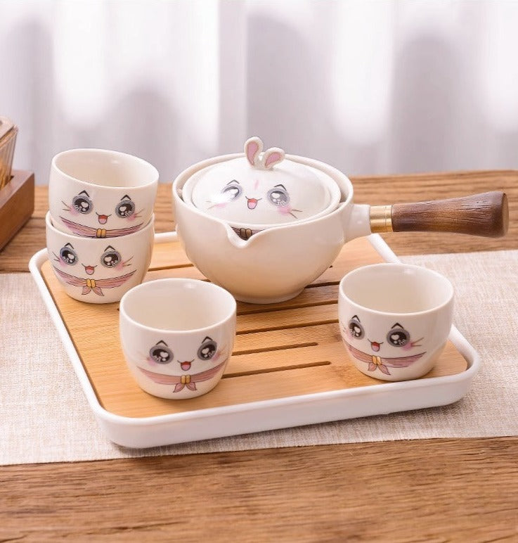 This is a side handle teapot set.this is a 360 rotating ceramic single teapot