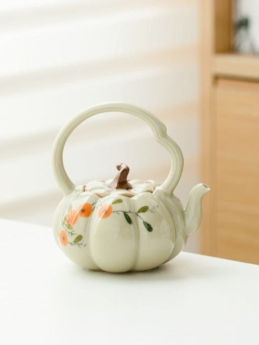 Handmade Wood Ash White Glazed Teapot Pumpkin Pot Teapot Gongfu Tea Set Japanese Small Teapot