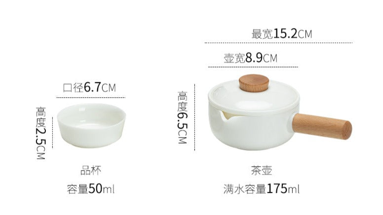 This is a ceramic teapot travel set