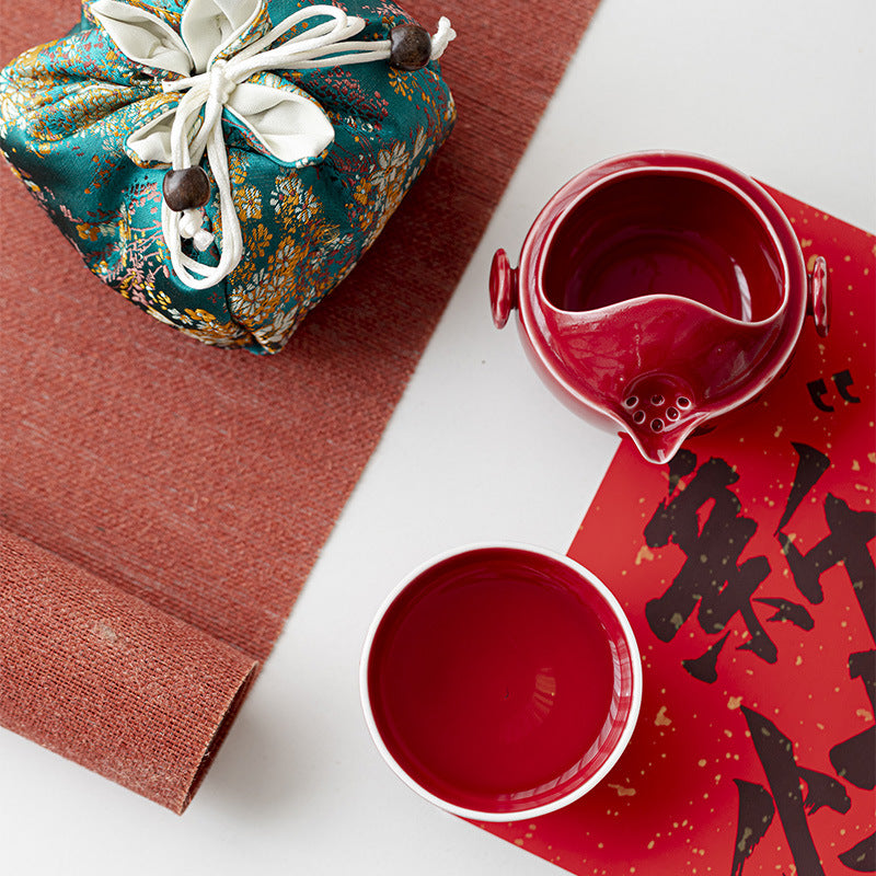 Handmade Original Red Teapot Cute Dragon Teapot Ceramic One Pot One Cups Portable Storage Travel Tea Set Small Set