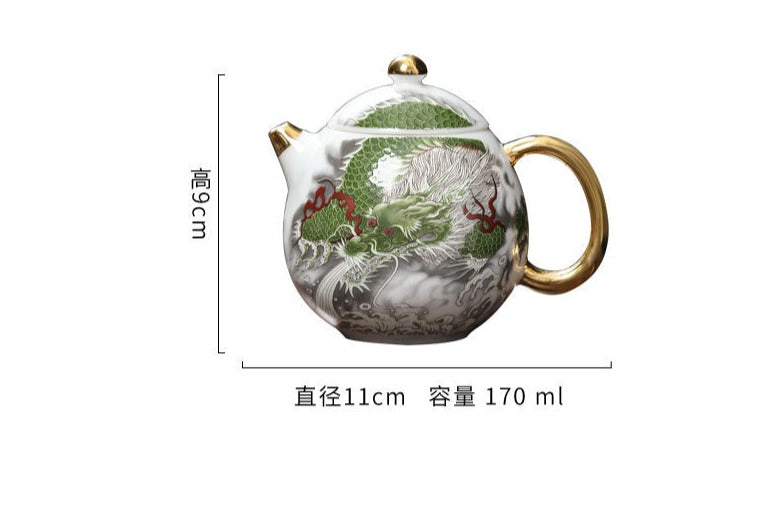 Chinese White Mutton Fat Jade Porcelain Teapot Handmade Green Dragon Teapot Master Pottery Ceramic Kung Fu Tea Ceremony Thin Tire Teapot