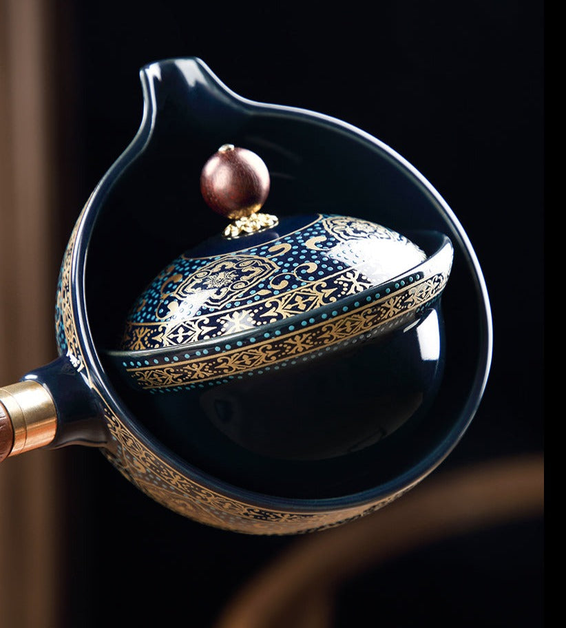 This is a side handle teapot set.this is a 360 rotating ceramic single teapot