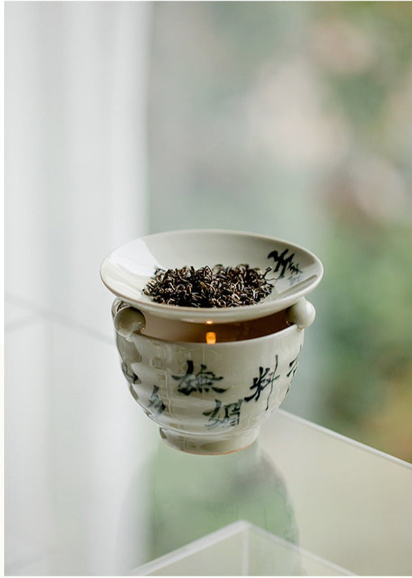 This is a ceramic scoop warmer set