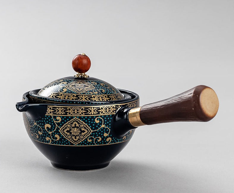 This is a side handle teapot set.this is a 360 rotating ceramic single teapot