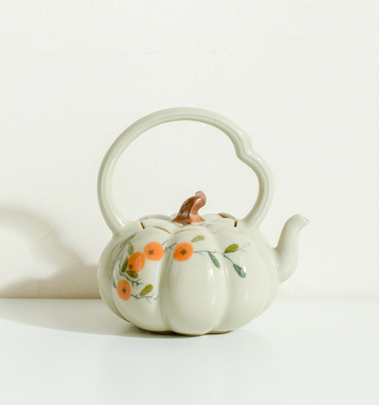 Handmade Wood Ash White Glazed Teapot Pumpkin Pot Teapot Gongfu Tea Set Japanese Small Teapot
