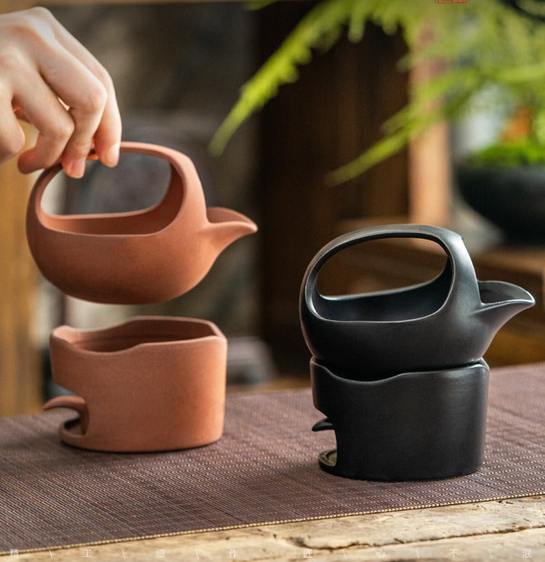 This is a ceramic scoop warmer set