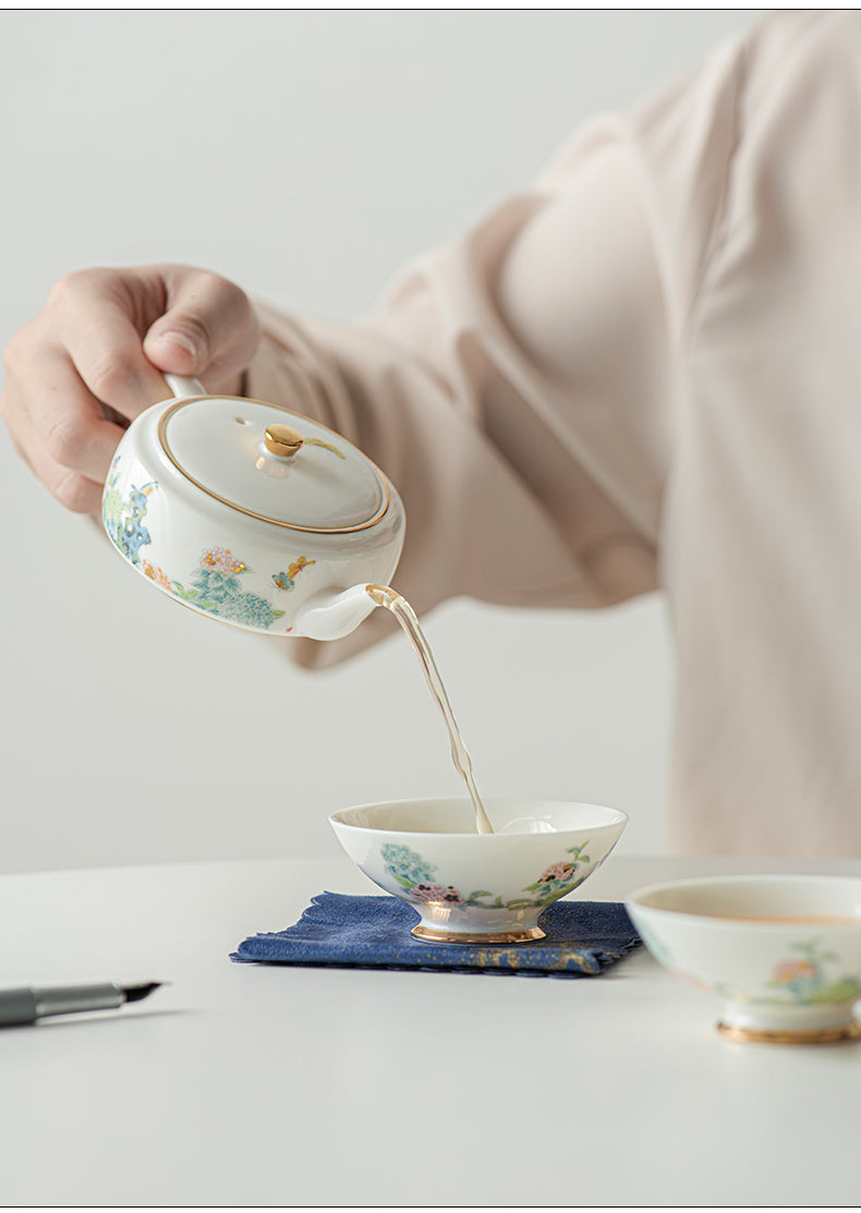 This is a ceramic teapot set