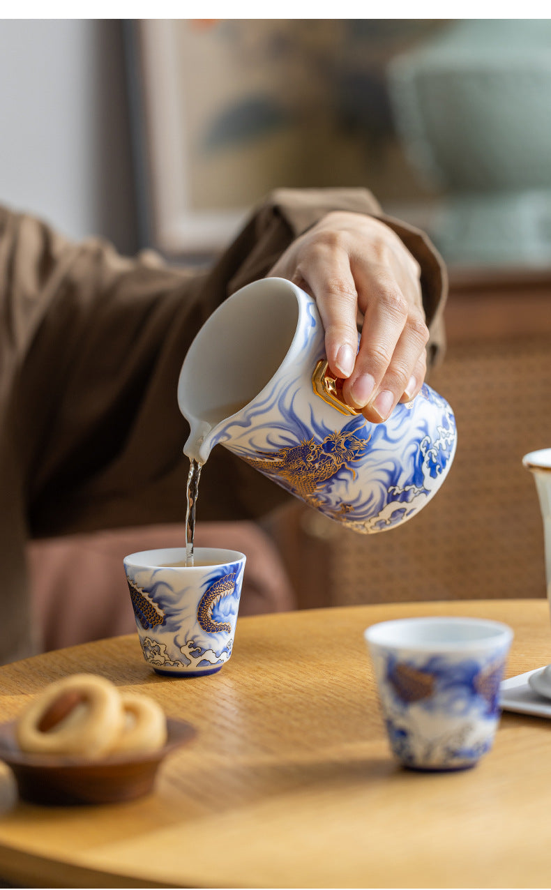 Handmade Original Blue Teapot Chinese Dragon Teaset Ceramic One Pot Three Cups Portable Storage Travel Tea Set Small Set