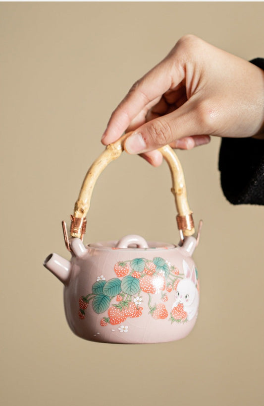 Chinese Ru Kiln Pink Pot Original Design Antique Song Dynasty Style Lifting Teapot Master Pottery Ceramic Tea Ceremony
