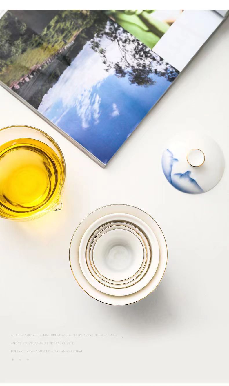 This is a ceramic gaiwan teapot travel set
